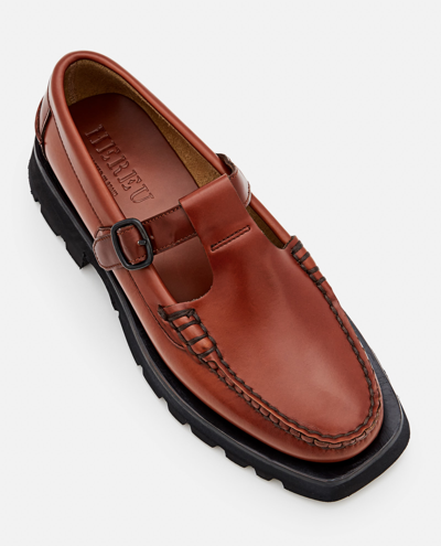 Shop Hereu 25mm Alber Sport Leather Loafers In Brown
