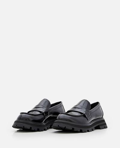 Shop Alexander Mcqueen 45mm Brushed Leather Track Loafers In Black
