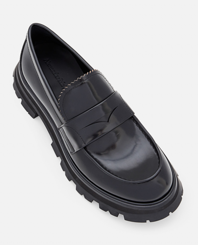 Shop Alexander Mcqueen 45mm Brushed Leather Track Loafers In Black