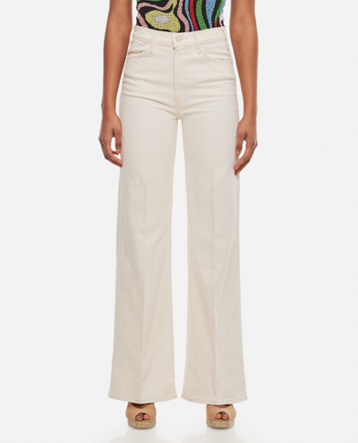 Shop Mother The Hustler Roller Heel Wide Leg Cotton Jeans In White