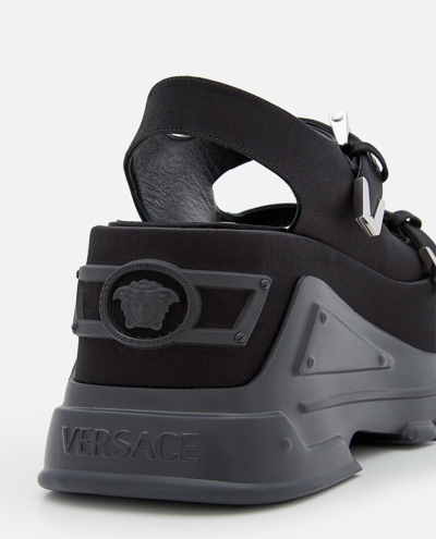 Shop Versace Satin Chunky Sandals In Black