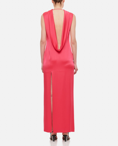Shop Versace Satin Long Dress In Pink