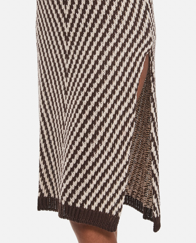 Shop Max Mara Linen Crochet Midi Dress In Brown