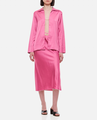 Shop Jacquemus La Jupe Notte Satin Midi Skirt In Pink