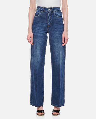 Shop Frame Le Highntight Wide Leg Cotton Jeans In Blue