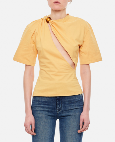 Shop Jacquemus Perola Cutout Cotton T-shirt In Yellow