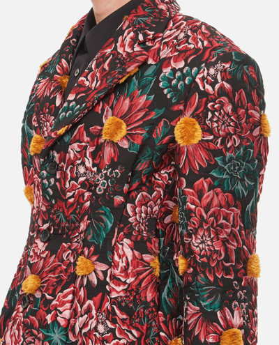 Shop Comme Des Garçons Flower Print Fitted Jacket In Red