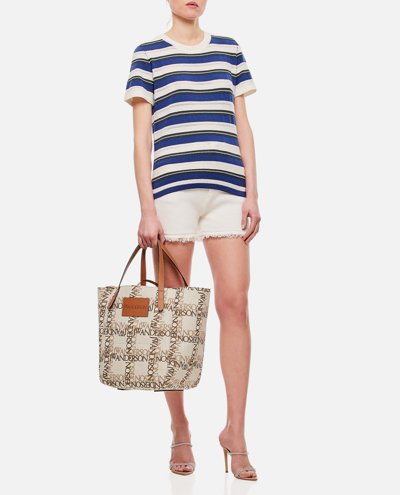 Barrie Striped Short-sleeve Knitted Top In White