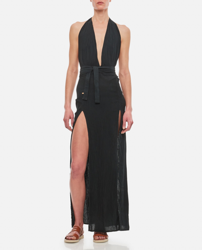 Shop Caravana Tacoh Cotton Long Dress With Slits In Black