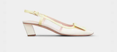Shop Roger Vivier 45mm Lacquered Buckle Slingback Pumps In White