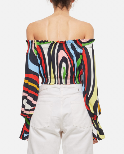 Shop Emilio Pucci Cropped Long Sleeve Jersey Shirt In Multicolour