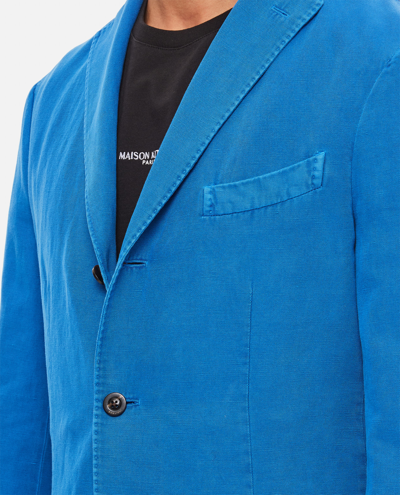 Shop Boglioli Single-breasted Jacket 2 Buttons In Cotton Canvas In Clear Blue