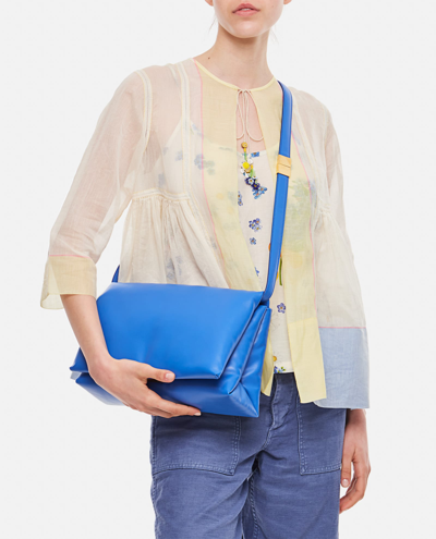 Shop Marni Large Prisma Leather Shoulder Bag In Blue