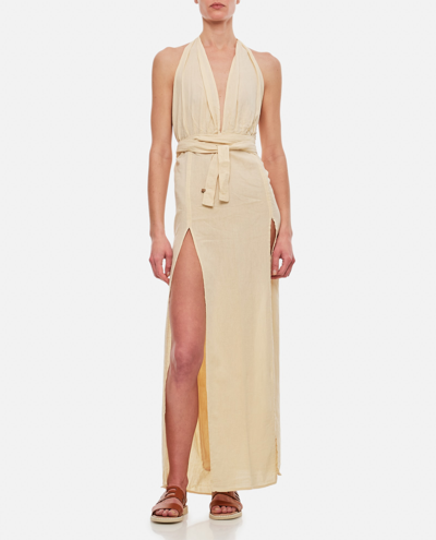 Shop Caravana Tacoh Cotton Long Dress With Slits In Beige