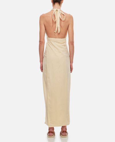 Shop Caravana Tacoh Cotton Long Dress With Slits In Beige