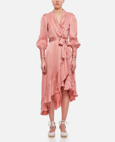 Shop Zimmermann Silk Wrap Midi Dress In Pink