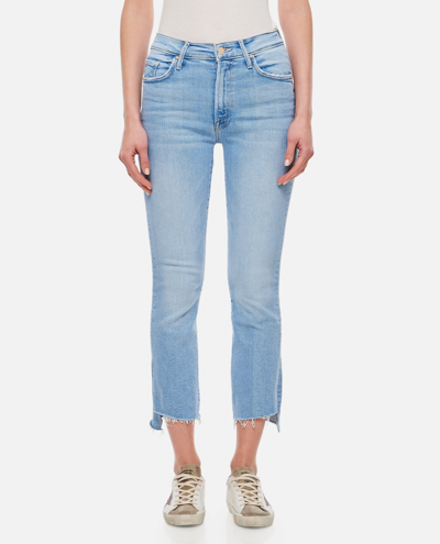 Shop Mother The Insider Cropped Step Fray Cotton Jeans In Clear Blue