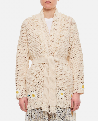 Shop Alanui Daisy Cotton Crochet Cardigan In White