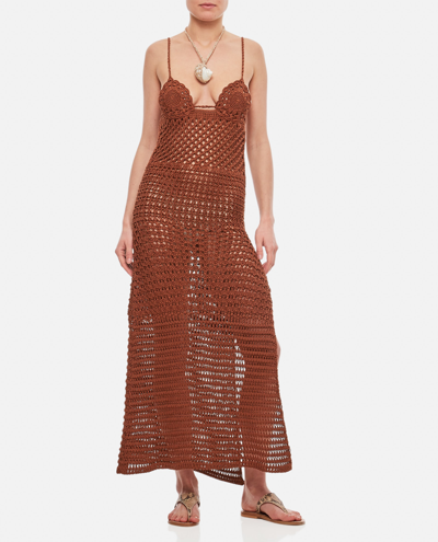 Shop Alanui Mother Nature Crochet Cotton Dress In Brown