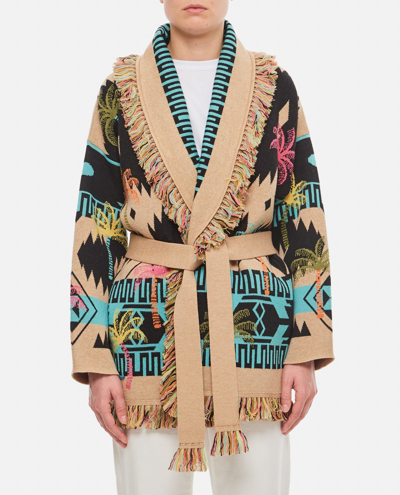 Shop Alanui Palm Tree Icon Wool Cardigan In Multicolour