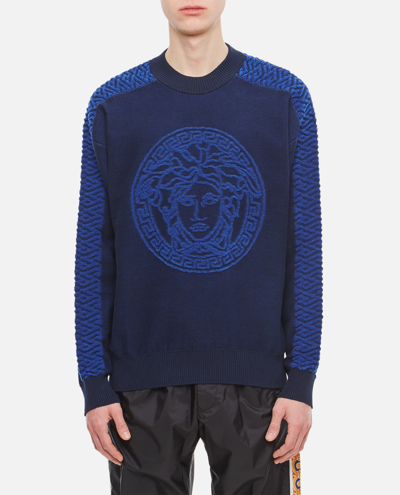 Shop Versace Knit Sweater In Blue