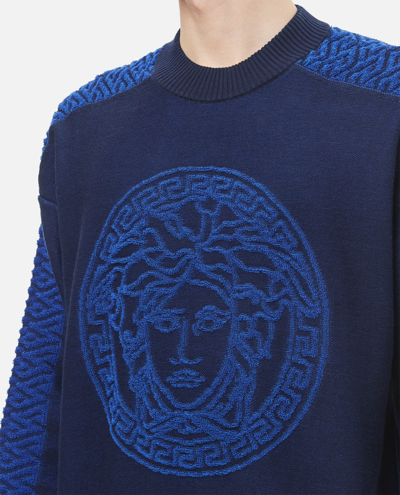 Shop Versace Knit Sweater In Blue