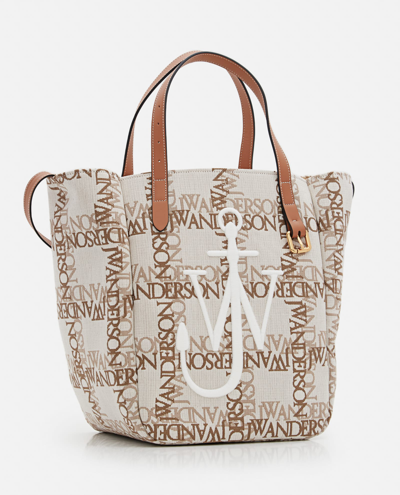 Shop Jw Anderson Double Logo Print Canvas Tote Bag In Beige
