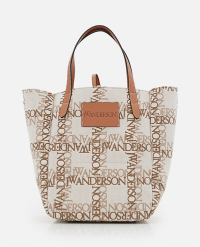 Shop Jw Anderson Double Logo Print Canvas Tote Bag In Beige