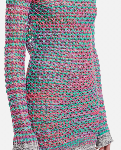 Shop Attico Cotton Crochet Mini Dress In Multicolour