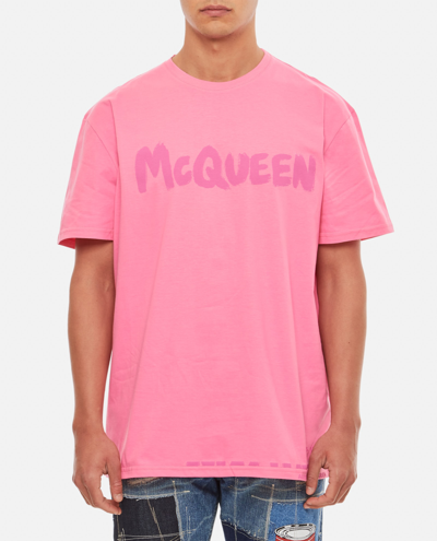 Shop Alexander Mcqueen Graffiti Print T-shirt In Pink