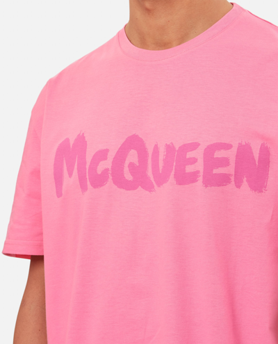 Shop Alexander Mcqueen Graffiti Print T-shirt In Pink