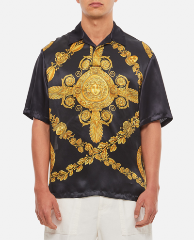 Shop Versace Informal Shirt Viscose Satin Fabric With Heritage Print In Golden