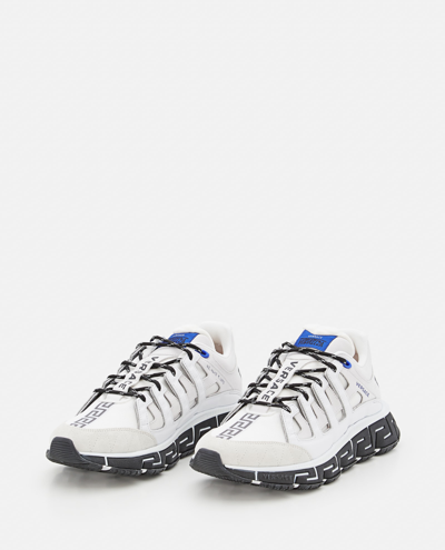 Shop Versace Split + Fabric + Calf Sneakers In White