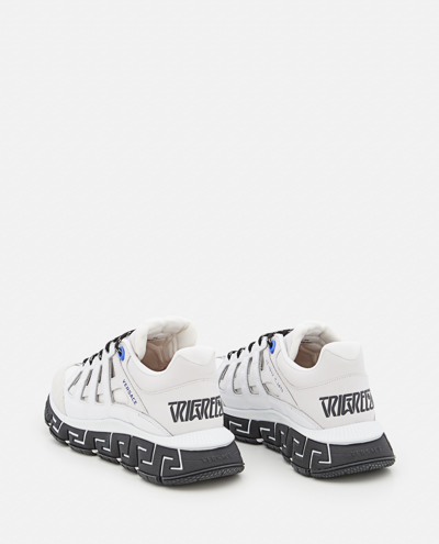 Shop Versace Split + Fabric + Calf Sneakers In White