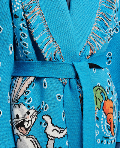 Shop Alanui Bugs Bunny Bandana Virgin Wool Cardigan In Clear Blue