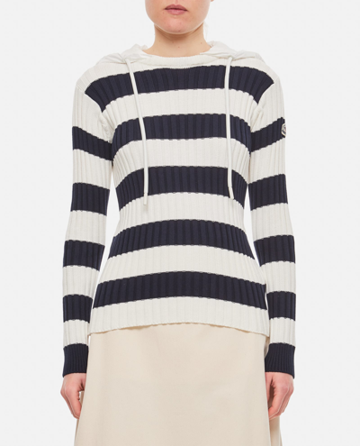 Shop Moncler Knit Hooded Sweater In White