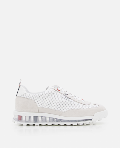 Shop Thom Browne Leather Sneakers In White