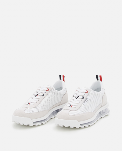 Shop Thom Browne Leather Sneakers In White