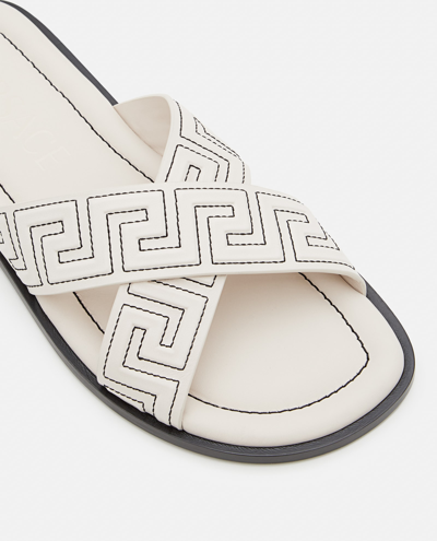 Shop Versace Greek Sandals In Beige