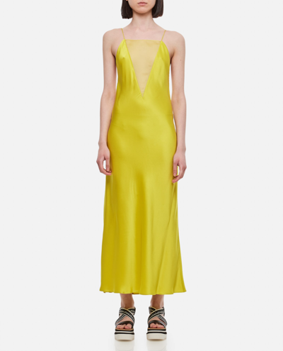 Shop Stella Mccartney Viscose Satin Midi Dress In Yellow