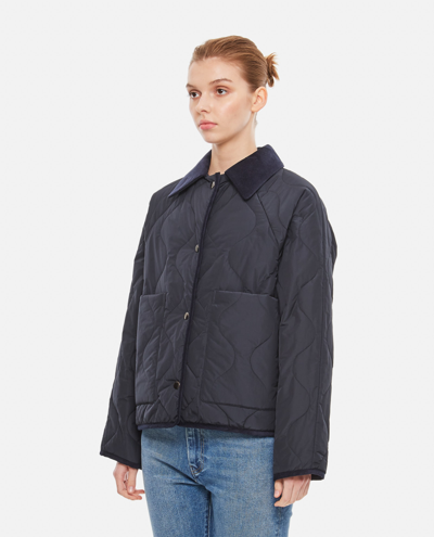 Shop Kassl Editions Short Padded Coat With Corduroy Collar In Blue