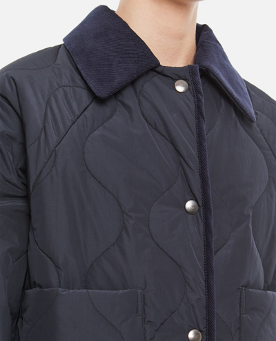 Shop Kassl Editions Short Padded Coat With Corduroy Collar In Blue