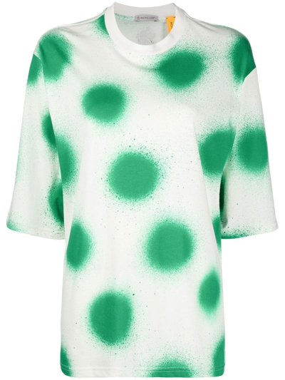 Shop Moncler Genius White And Green Polka Dot T-shirt