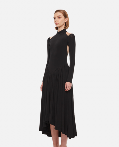 Khaite Dasa Cold-shoulder Paneled Pleated Stretch-jersey Halterneck Midi Dress In Black