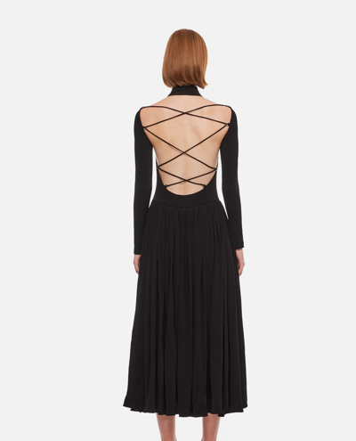 Khaite Dasa Cold-shoulder Paneled Pleated Stretch-jersey Halterneck Midi Dress In Black