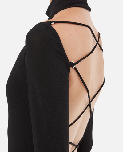 Khaite Dasa Cold-shoulder Paneled Pleated Stretch-jersey Halterneck Midi Dress In Black