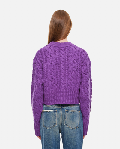 Shop Ami Alexandre Mattiussi Cable Knitted Cropped Sweater In Purple