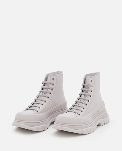 Shop Alexander Mcqueen Leather Tread Slick High-top Sneakers In White