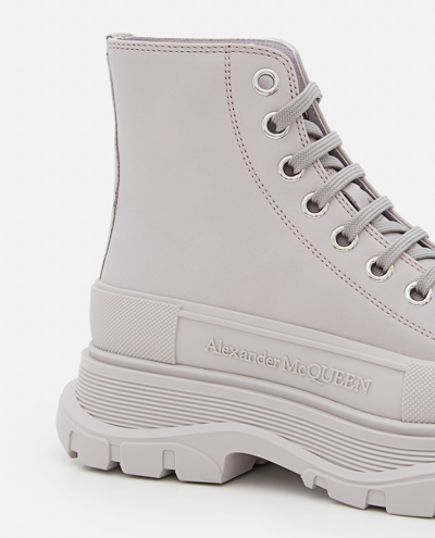 Shop Alexander Mcqueen Leather Tread Slick High-top Sneakers In White