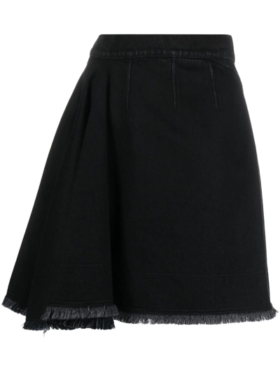 Shop Alexander Mcqueen Asymmetric Denim Skirt In Black